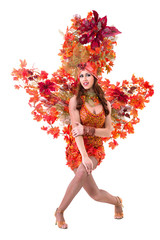 carnival dancer woman dancing against isolated white