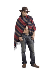 mexican male in hat and shawl