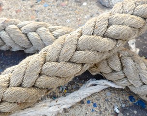 The close view of rope on the ship deck
