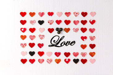 Set of hearts and the word love