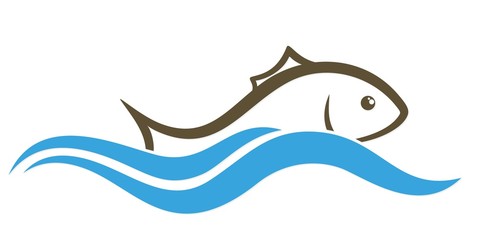 Logo of fish with wave.