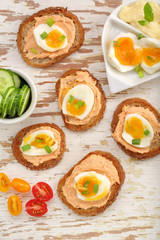 Sandwich with salmon paste and egg