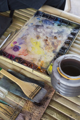 brush and palette after painting