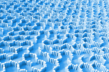 Obraz premium many round columns forming an unusual hexagonal maze structure in shades of blue