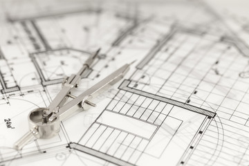 architecture blueprint -  house plan & compass