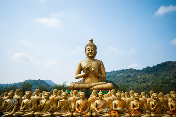 Golden Buddha at Buddha Memorial park , Nakorn nayok, Thailand.