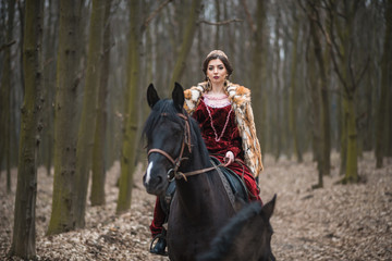 Obraz premium Princess with her horse in the woods