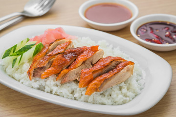 Roasted duck with rice and sauce