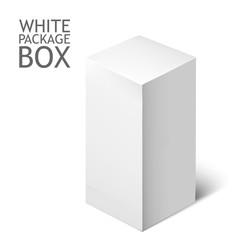 Cardboard Package Box. White Package Square For Software, DVD, Electronic Device And Other Products. Mock Up Template Ready For Your Design.  Illustration Isolated On White Background.