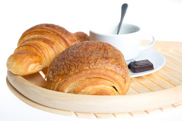 French viennoiserie croissant pain au chocolat for breakfast.