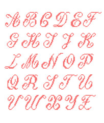 Cross Stitched Fonts. Latin alphabet for embroidery. 