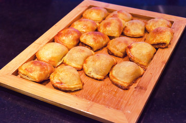 Wooden tray with pattys