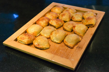 Wooden tray with pattys