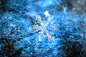Natural snowflake blue background