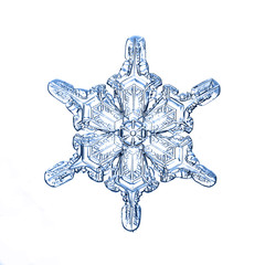 Snowflake photo on a white background macro isolated for design
