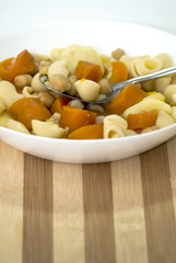 Vegetable soup with pasta, carrots and chickpeas