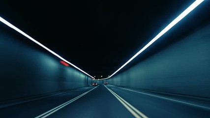 Car Dash Camera Time Lapse at Night in a Tunnel on the Highway in Montreal City - Powered by Adobe