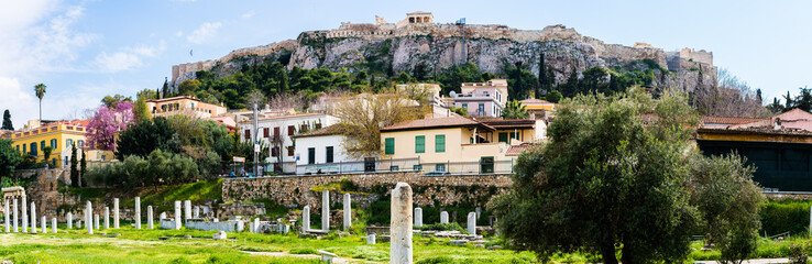 Panoramic view of Acropolis from the Ancient Agora of Athens