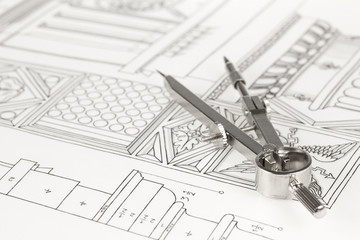 drawings of architectural details - columns element & compass