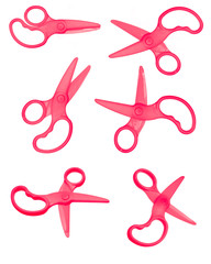 Violet fully plastic safe toy scissors set isolated over white