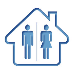 Logo maison et toilettes.