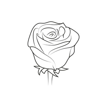 rose flower simple black lined icon on white background