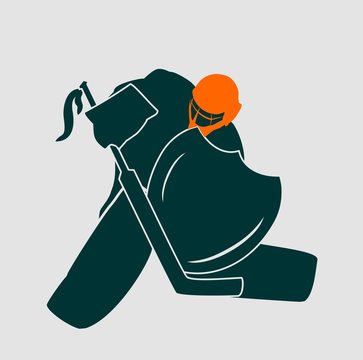 Vector illustration of ice hockey goalie with knight shield