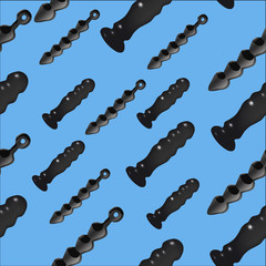 seamless pattern with flying  Dildo on a blue background