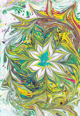 Turkish Ebru art. Water is drawn, then transferred to the paper