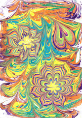 Turkish Ebru art. Water is drawn, then transferred to the paper