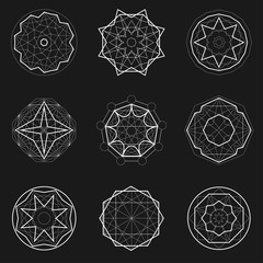 Fototapeta premium Set of Sacred geometry icons, geometric shapes, magic signs, witch symbol. Geometric Mandala.