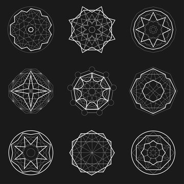 Set of Sacred geometry icons, geometric shapes, magic signs, witch symbol. Geometric Mandala.