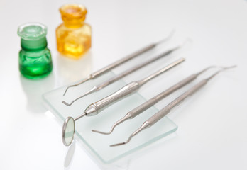 Macro shot of shiny dental tools