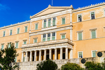 Fototapeta na wymiar The Greek parliament building. Old royal palace. Syntagma square. Athens