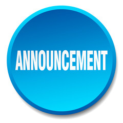 announcement blue round flat isolated push button