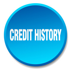 credit history blue round flat isolated push button