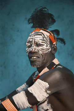 Portrait of tribal man with traditional body paint