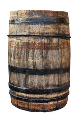 Obraz premium Old wooden barrel isolated on white. Clipping path included.