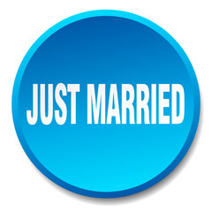 just married blue round flat isolated push button