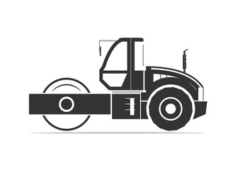 Silhouette of road roller