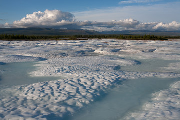 Large ice field during melting. Moma River. Yakutia. Russia.