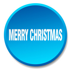 merry christmas blue round flat isolated push button