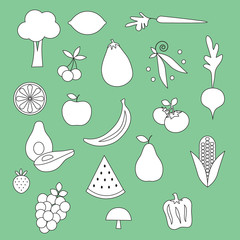 black outline  fruits and vegetables clipart