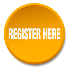 register here orange round flat isolated push button