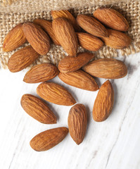 Almonds close up  on wooden