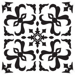 Hand drawing tile pattern in black and white colors.