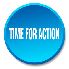 time for action blue round flat isolated push button