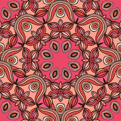Seamless pattern with beautiful pink Mandalas. Vector illustration