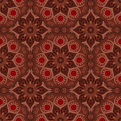 Seamless pattern with Mandalas in brown chocolate colors. Vector ornaments, background
