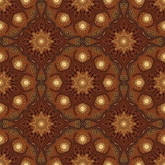 Seamless pattern with Mandalas in brown chocolate colors. Vector ornaments, background
